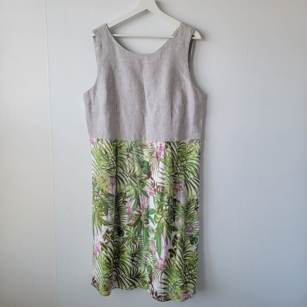 J.Jill womens linen cotton‎ blend tank dress size L striped floral Shift Linend
